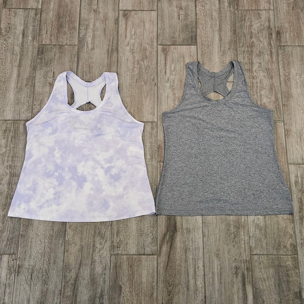 Athleta‎ Tank Top Women’s Size XL & 1X Lot of 2 Gray Tie-Dye Racerback Workout